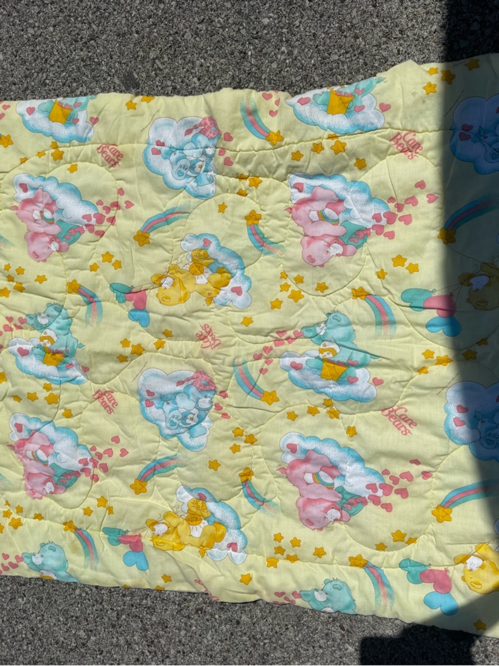 Cute Pastel Yellow Care Bears Quilted Throw